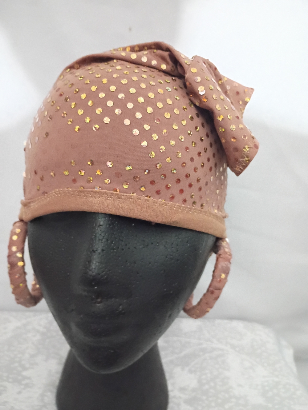 Women’s Fashion Headscarf with Gold Dots - Pink Brown